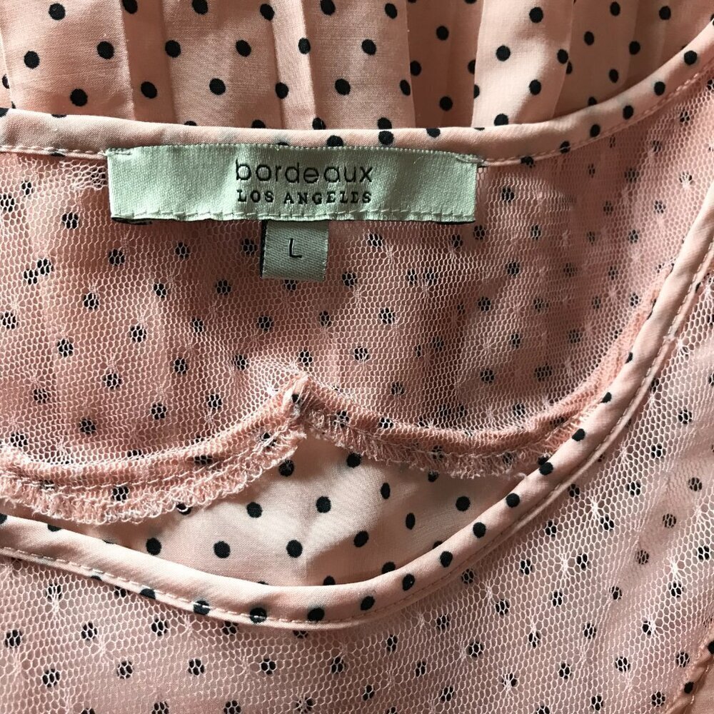 Bordeaux Los Angeles lightweight dress in peach and black polka dots.  W/belt L - Picture 11 of 13